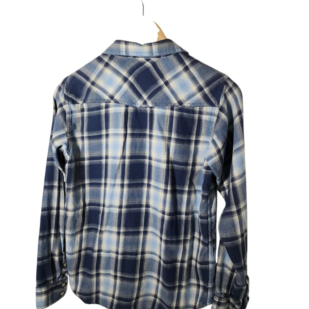 Ariat Retro Fit Plaid Western Snap Button Long Sleeve Shirt‎ L Boy Kid Blue